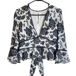 Do+Be Black & White Floral Embroidered Wrap Blouse Photo 0