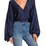 Free People NWOT Indigo Lost Dark Blue Long Sleeve Flowy Top Size Small Photo 0