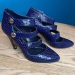 Loeffler Randall  3-Strap Mary Jane Snakeskin Leather Heel Blue Women’s Size 6 Photo 0