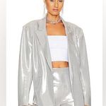 Norma Kamali Single Breasted Straight Fit Jacket in Silver Photo 0