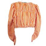 ZARA orange white gingham check crop top blouse size Small Photo 4