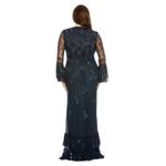 Mac Duggal NWT V-Neck Navy Gown Size 16 Beaded Ruffle Bell Sleeve Formal Photo 4
