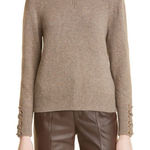 Ba&sh ‎ Keane Lace-Up Cuff Wool & Cotton Sweater, Tan, Size Small, DESIGNER, NWT Photo 0