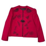 American Vintage Vintage Red Wool Cropped collarless blazer black accents & frog goggle size M Photo 14