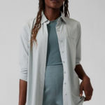 Athleta  Urbanite Top Womens L Green Striped Button Down Shirt 986555 Photo 0