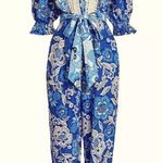 Farm Rio Blue Full of Flowers Linen Floral Belted Jumpsuit Size XS Photo 0