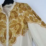 Rye Grass Boho Linen Blend Top Western Paisley Print Beige Mustard Yellow Size S Photo 2