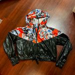 Nike Printed Windbreaker Jacket Cropped Black Orange Blue Medium Photo 1