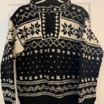 VTG 100% Wool Sweater XS Nepal 1/4 Zip Snowflakes Thick Fisherman Cozycore Cabin Black Photo 0