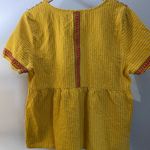 THML  Anthro Short Sleeve Yellow Embroidered Striped Boho Babydoll Top Size Large Photo 6