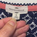 Mason & Belle Mason‎ & Belle Womens Lace Yoke Ruffle Detail Knit V-Neck Davina Top Navy Small Photo 6