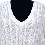 Lauren Ralph Lauren| 1X |Classic Cable Knit V Neck Sweater Pullover White Cotton Photo 1