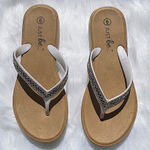 Just Be  White and Silver Rhinestone Flip Flops Photo 0
