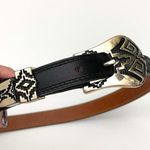 Nocona Belt Aztec Metal Buckle Black Skinny Genuine Leather Size 32 Photo 2