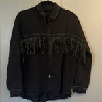 ZARA  Black Denim Studded Fringe Jacket Size XS Photo 0