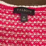Talbots Tipped Tweed Sweater Jacket Medium Knit Blazer Red White Pockets Medium Photo 4