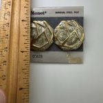 Monet Goldtone Signed  Green Enamel Pierced‎ Post Stud Earrings Vintage Photo 2