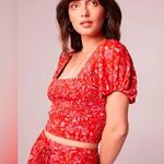 Band of the Free JOELLE CRIMSON FLORAL SMOCKED TOP NWT Red Size L Photo 0