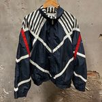 FILA Vintage 90s Navy Blue Striped Print Full Zip Lined Windbreaker Track Jacket Photo 0