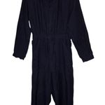 Moskiddos Linen Navy Jumpsuit Long Sleeve Coverall Lagenlook Minimalist Blue Size M Photo 0