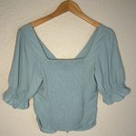Abercrombie & Fitch Baby Blue Babydoll Top Puff Sleeve Smocked Back Coquette A&F Photo 4