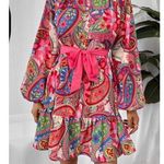 Boho Ladies Dress with Belt Paisley Pattern Lantern Sleeve Ruffle Photo 0
