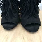 Topshop  Black Fringe Stiletto Peep Toe Heels 6 Photo 5