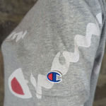 Champion  T Shirt Woman's Small Heritage‎ Athletic Gray Cropped All Over Script Photo 3