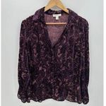 Coldwater Creek  Button Front Shirt Women PL Purple Velvet Burnout Witch Fairy Photo 0