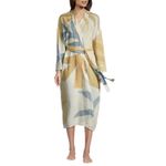 World Market Indio Tan Teal Blue Desert Abstract Belted Robe Womens One Size NEW Photo 1