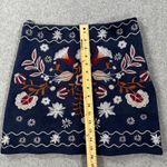 Mi Ami Embroidered Boho Mini Skirt Size Medium Navy Blue Faux Suede Floral Photo 3