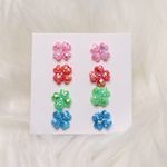 4 Flower Iridescent Plastic Stud Earrings (shamrock?) Pink Photo 1