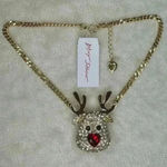 Betsey Johnson Betsy Johnson Christmas Red Nose Reindeer Pendant Gold Tone Holiday Neck… Photo 0