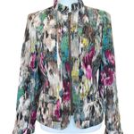 Requirements RQT Jacket Medium Petite Corduroy Tan Pink Floral Zip Front Ruffle Neck Pockets Photo 0