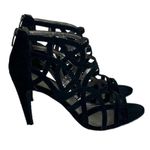 Kelly & Katie Cage Heels 4” Pumps Sandals Heel Zip Black Suede Women’s Size 7.5M Photo 3