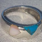 Italian Stamped Sterling Silver With Turquoise and Mother of Pearl Inlay Ring Size 8 Photo 10