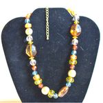 Source Unknown Vintage Boho Chic Chunky Colorful Acylic Beaded Brass Tone Choker Necklace Photo 0