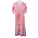 Cabana Life Napa Tie Waist Tassels Coral Orange White Midi Dress Size SMALL Photo 5