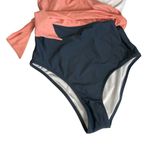 Cupshe Women's Knotted Color Block One Piece Swimsuit Small White Peach Navy NWT Photo 5