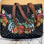 Consuela  Black Quilted Patent Tote Floral Embroidery Leather Shoulder Bag Purse Photo 13