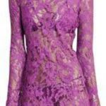 For Love & Lemons  Fuchsia Purple Lace Dress Womens S Sheer Bodycon Long Sleeve Photo 0