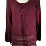Ariat  Burgundy Long Sleeve Top with‎ Lace Trim Womens Size M Photo 0