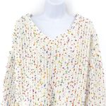 Anthropologie Rainbow Confetti Chenille Chunky V-Neck Sweater Knit Top Lace Up Back Large Photo 3