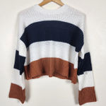 Moon & Madison Cropped Knit Pullover Sweater Beige Brown Oversize Preppy Medium Photo 0