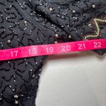 Laurence Kazar  Vintage Black Beaded Sequin Holiday Top Blouse XL Poinsettia Xmas Photo 6