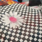 Elaine Gold Black White Checkered Floral Print Scarf 100% Polyester Made Italy Photo 4