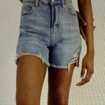 Tinseltown NWT distressed light blue denim mom relaxed high rise shorts, size 0 Photo 0