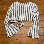 LA Hearts Striped Bell Sleeve Crop Top Tie Front Button Down White Black Medium Photo 4