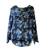 Equipment  Silk Lynn Blue yellow Floral button down long sleeve tunic blouse XS Photo 1
