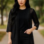 R & M RICHARDS Long Thin Black & Silver Cardigan Sweater ~ 8 Photo 0